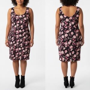 MLLE GABRIELLE Floral Sleeveless Knee Length Sheath Dress Pink Black 20W